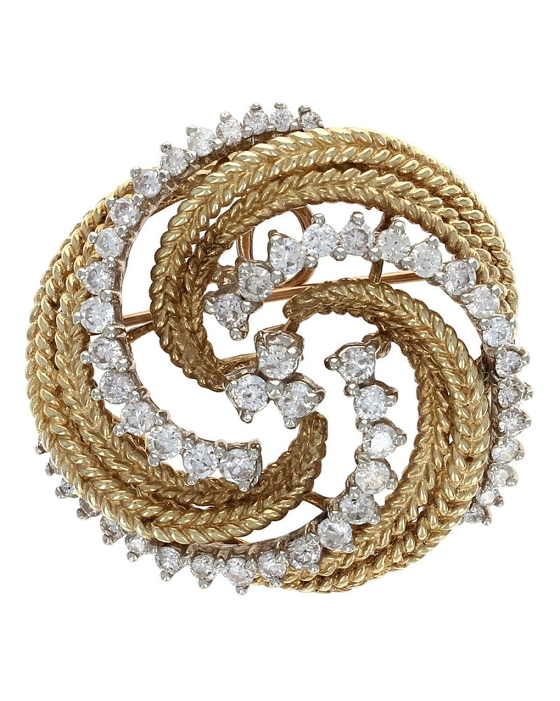 1.50ctw Diamond rope Motif Brooch/ Pendant in 18K Yellow Gold