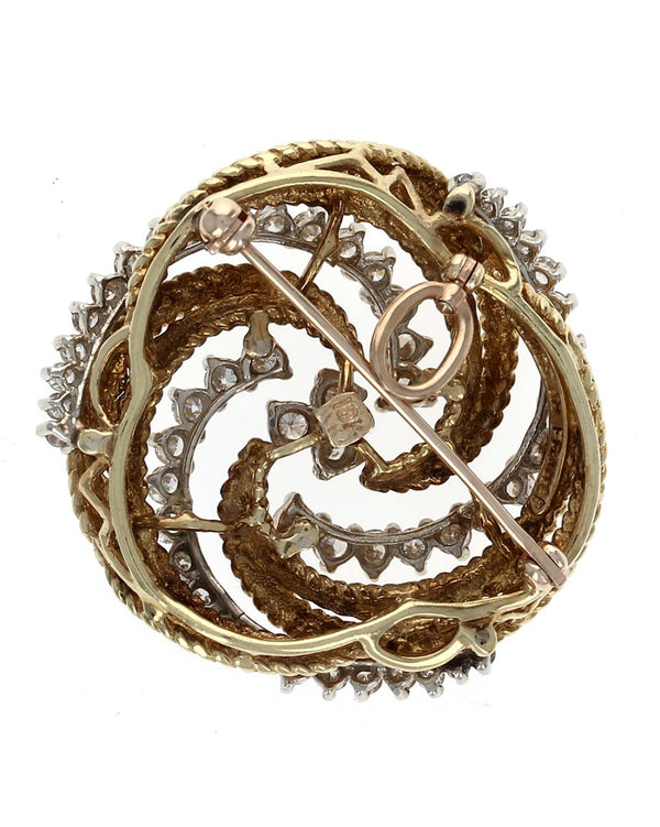 1.50ctw Diamond rope Motif Brooch/ Pendant in 18K Yellow Gold