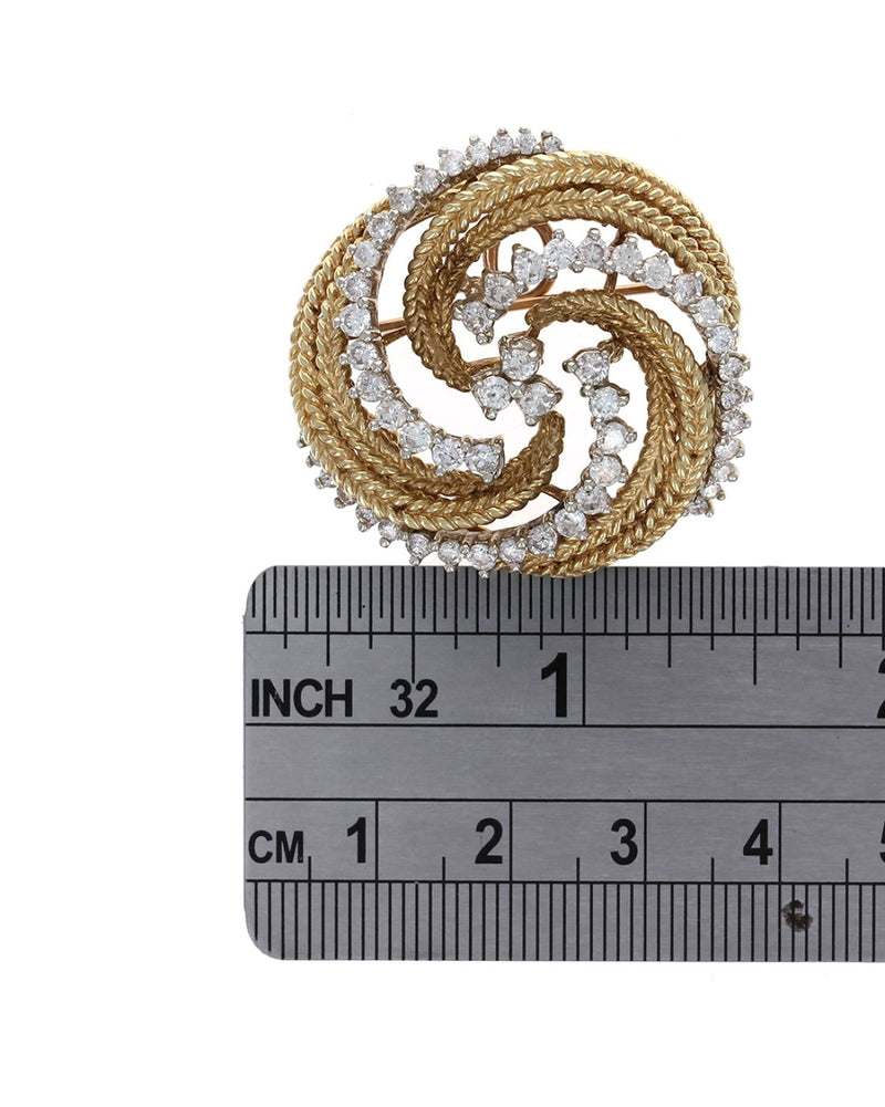 1.50ctw Diamond rope Motif Brooch/ Pendant in 18K Yellow Gold