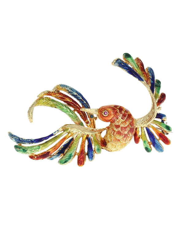 Vintage Multi Color Enamel Peacock Brooch