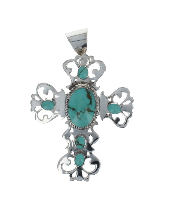 Synthetic Turquoise Cross Pin/Pendant in Silver