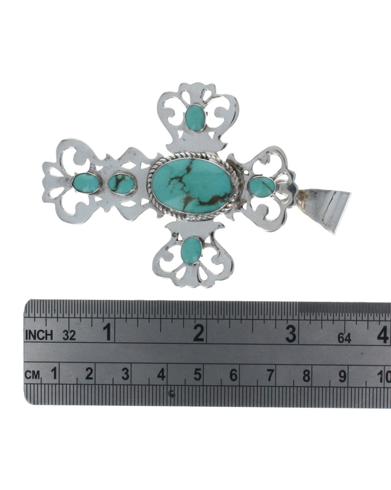 Synthetic Turquoise Cross Pin/Pendant in Silver