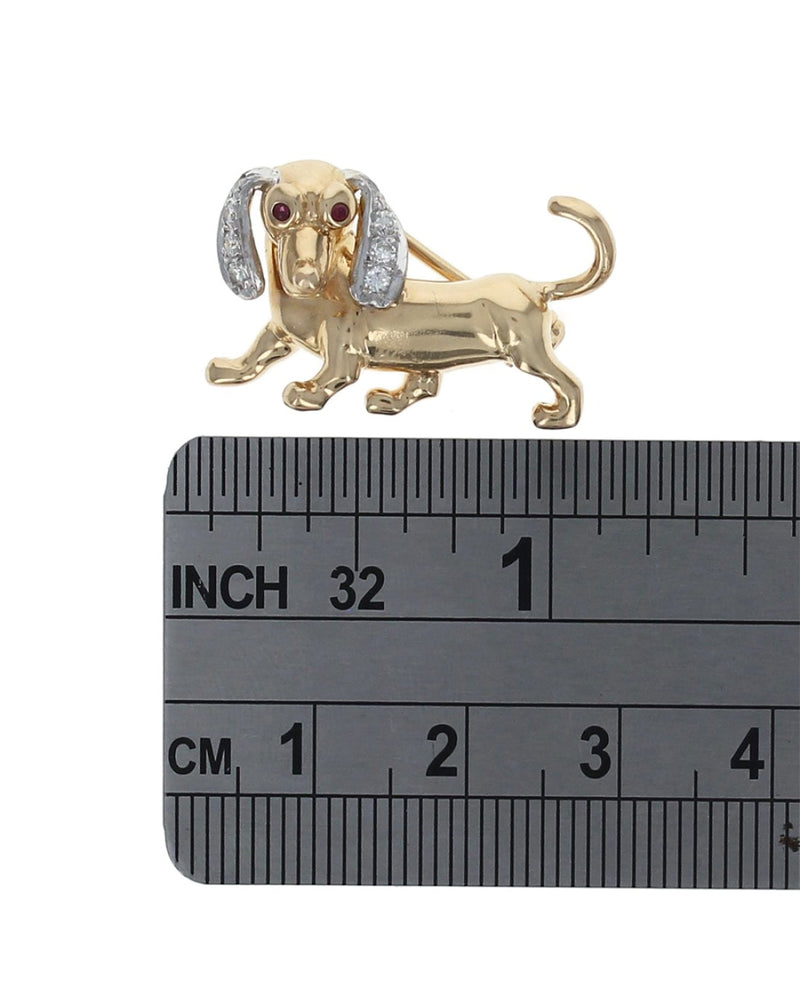 Beagle Dog Pin with Diamond Ears and Ruby Eyes