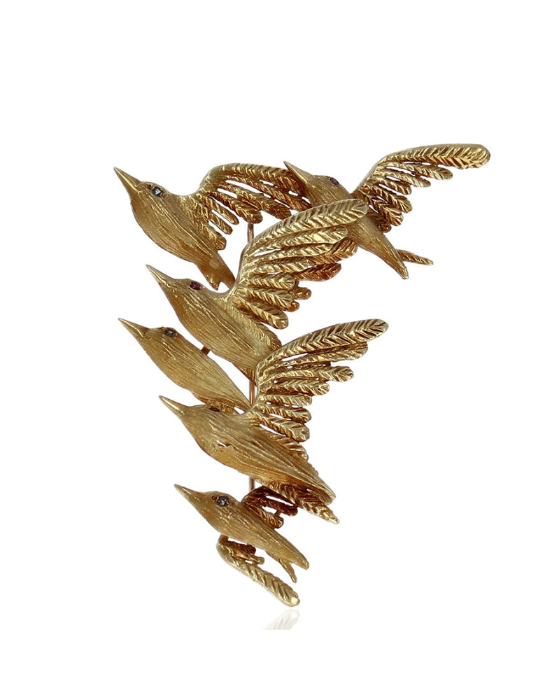 Vintage Flock of Birds Flying Brooch