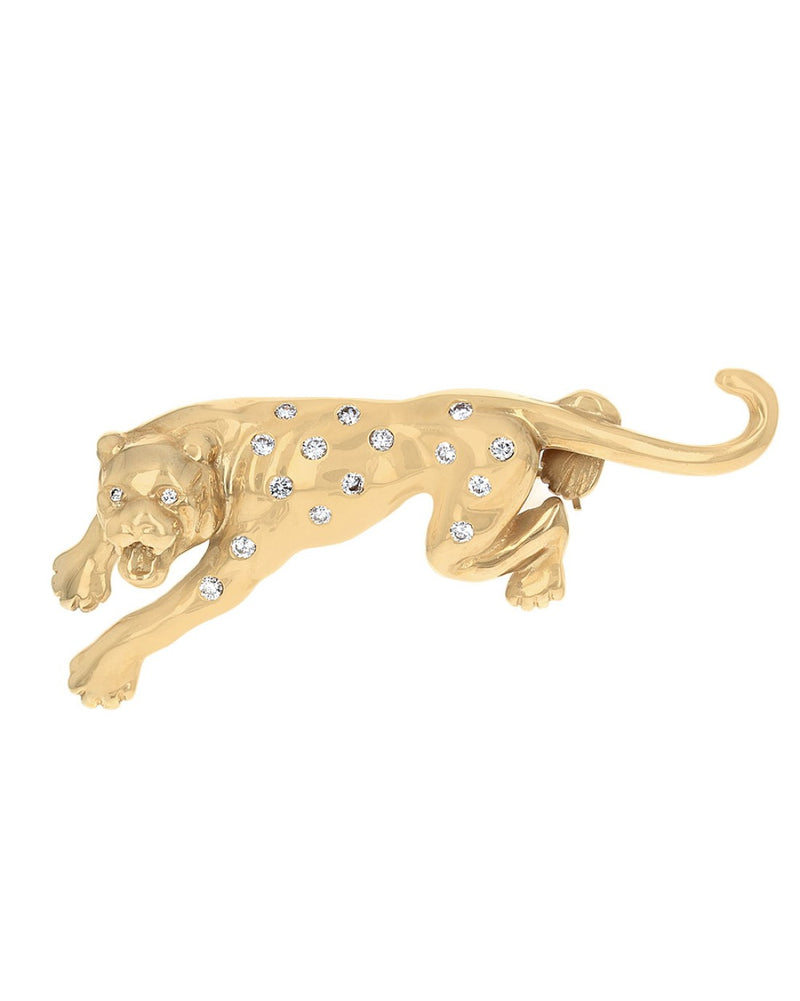 Diamond Leopard Pin Brooch