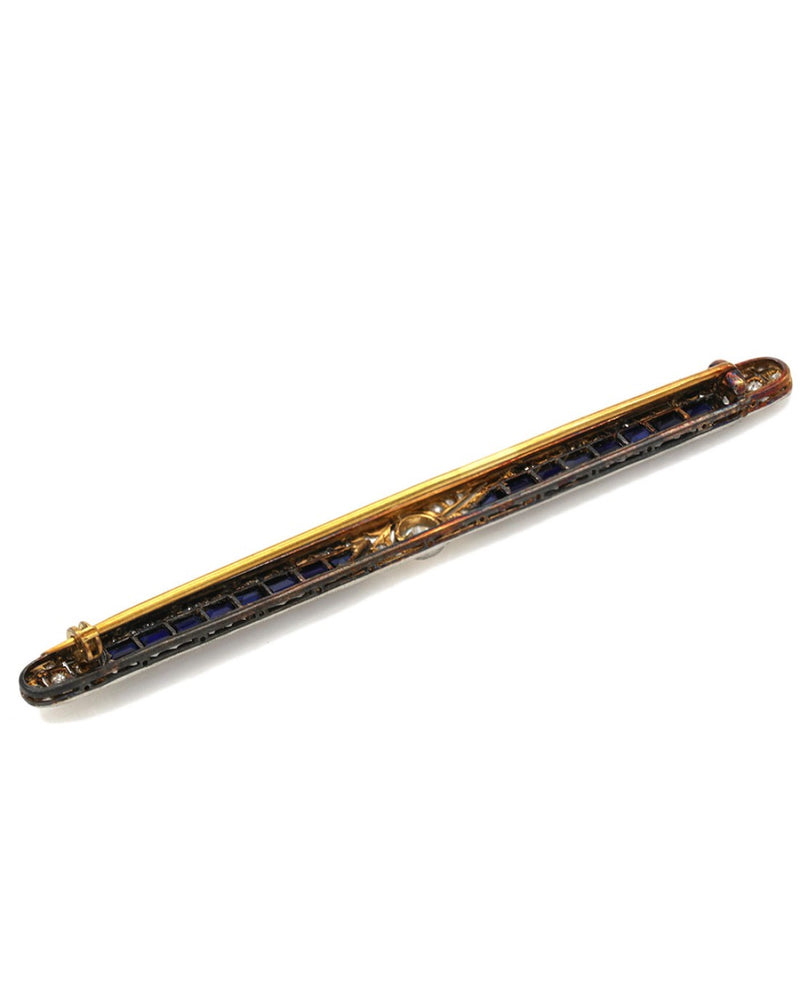 Vintage Synthetic Sapphire and Diamond Bar Pin