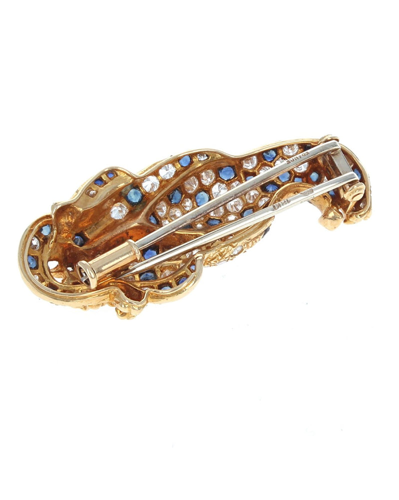 Sapphire and Diamond Leopard Pin Brooch