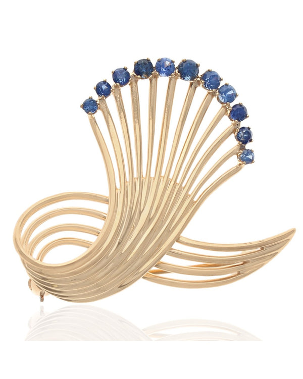 Ceylon Sapphire Sash Motif Brooch Pin