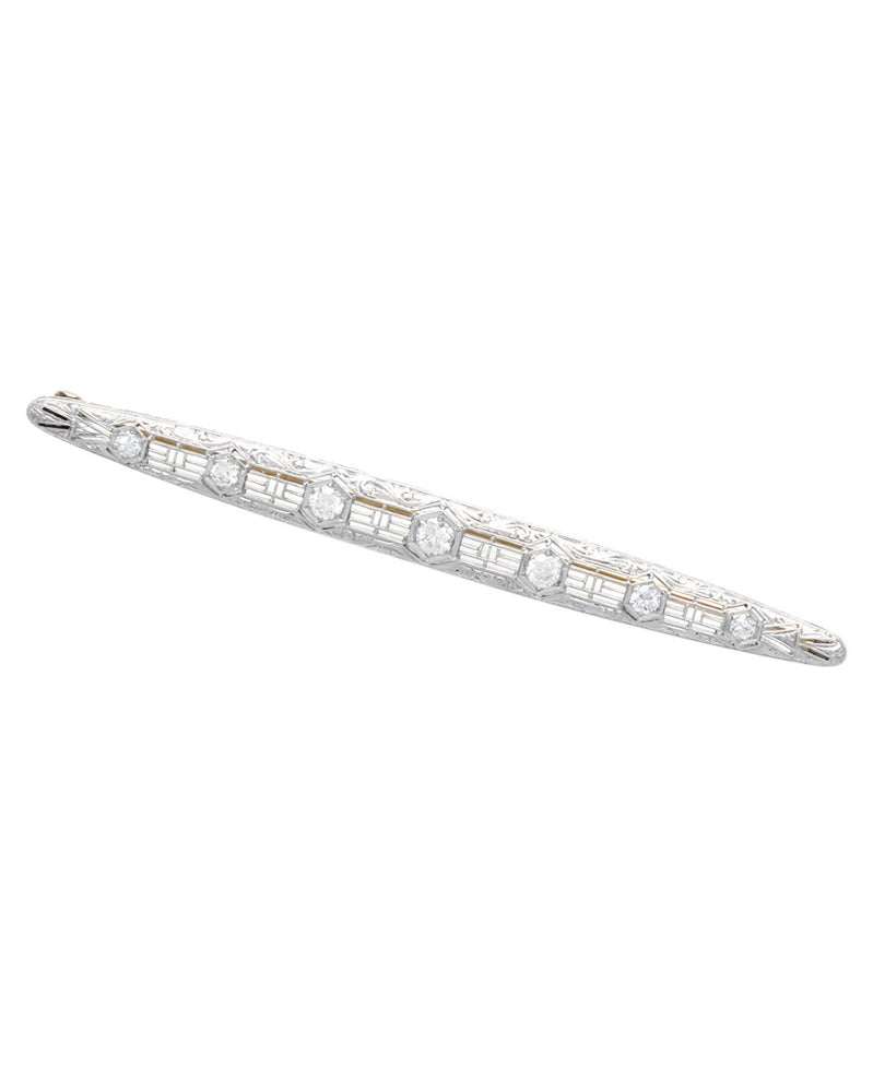 Platinum European Diamond Filigree Bar Pin