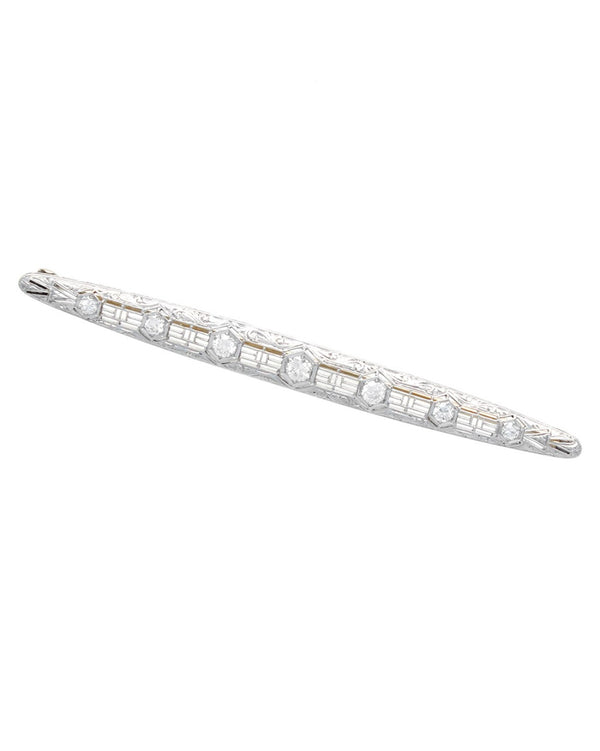 Platinum European Diamond Filigree Bar Pin