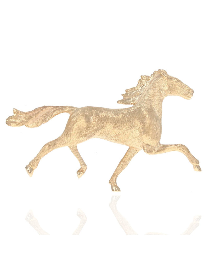 Brushed Running Horse Pin in Yellow Gold