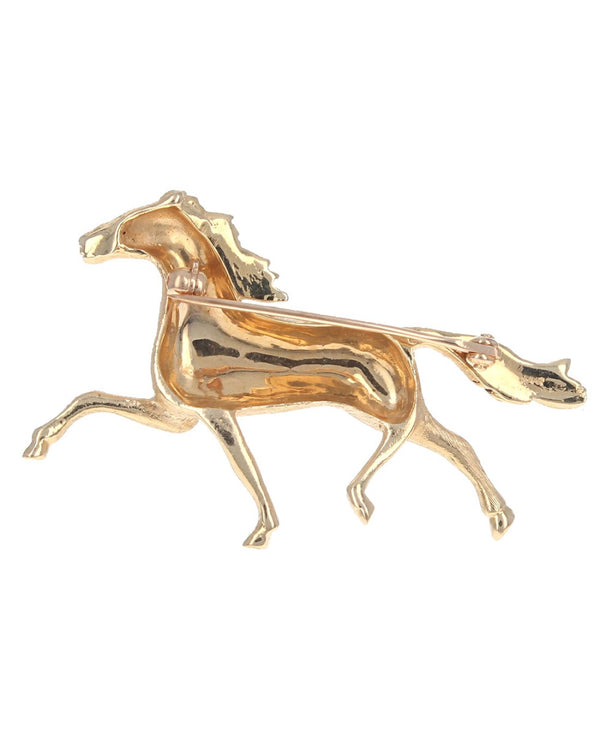 Brushed Running Horse Pin in Yellow Gold