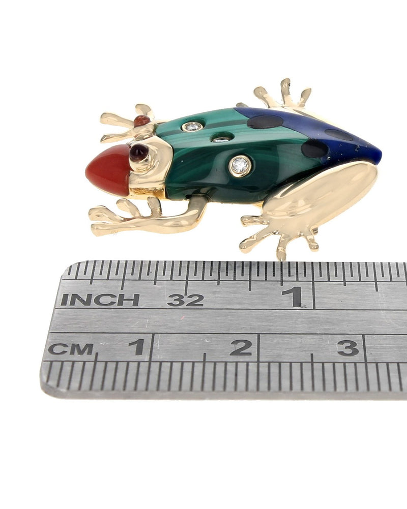 Mixed Gemstone Inlay Frog Brooch