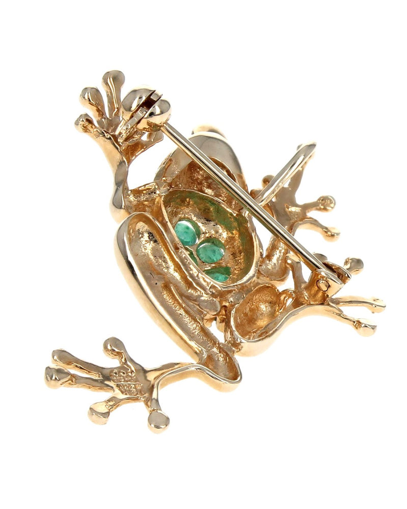 Emerald Frog Pin with Diamond Eyes