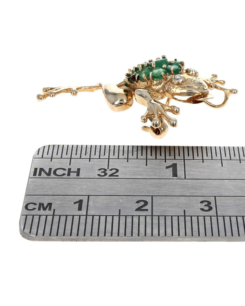 Emerald Frog Pin with Diamond Eyes