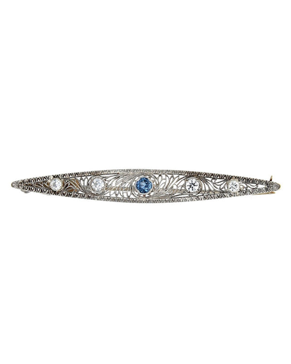 Sapphire and European Diamond Filigree Bar Pin