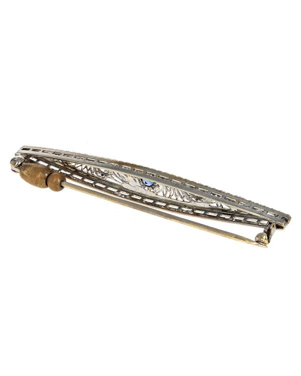 Sapphire and European Diamond Filigree Bar Pin