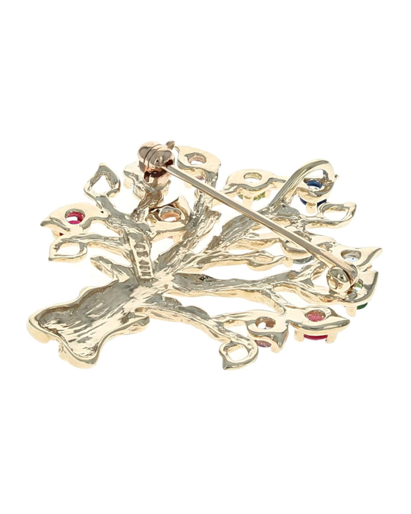 Multi-Colored Imitation Gemstone Tree Pin/Pendant in Yellow Gold