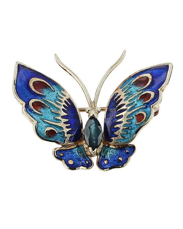 Enamel Butterfly Pin with Sapphire Body