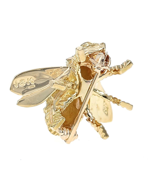 Textured Ruby Bee Pin in Yellow Gold