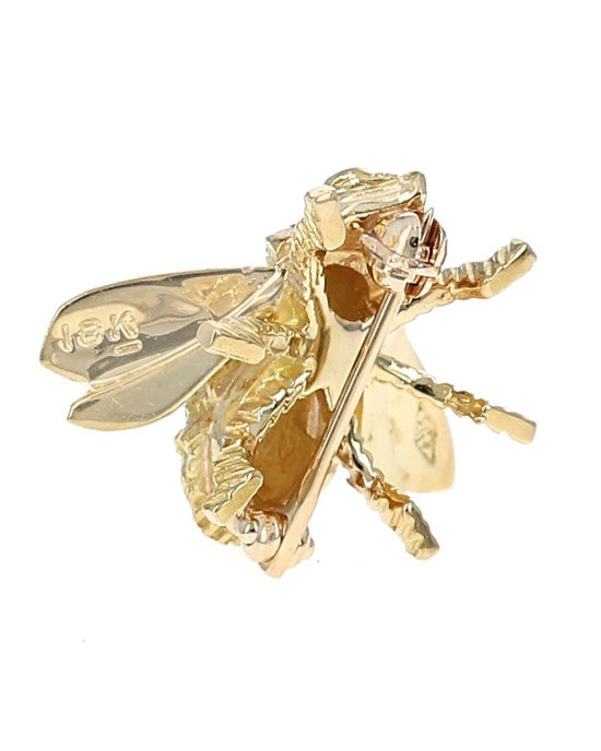 Textured Ruby Bee Pin in Yellow Gold