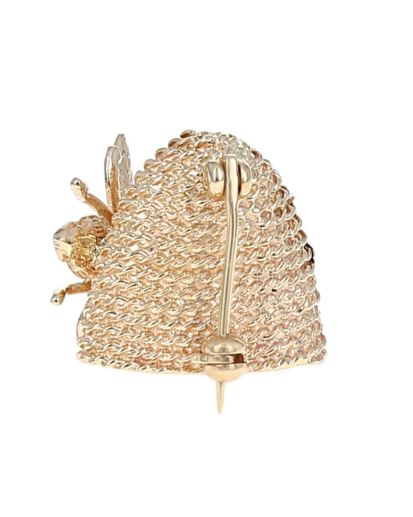 Diamond Bee and Beehive Pin in Yellow Gold