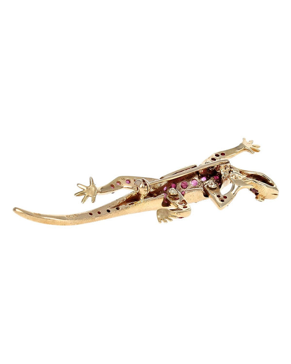 Burmese Ruby Moveable Gecko Pin with Diamond Eyes