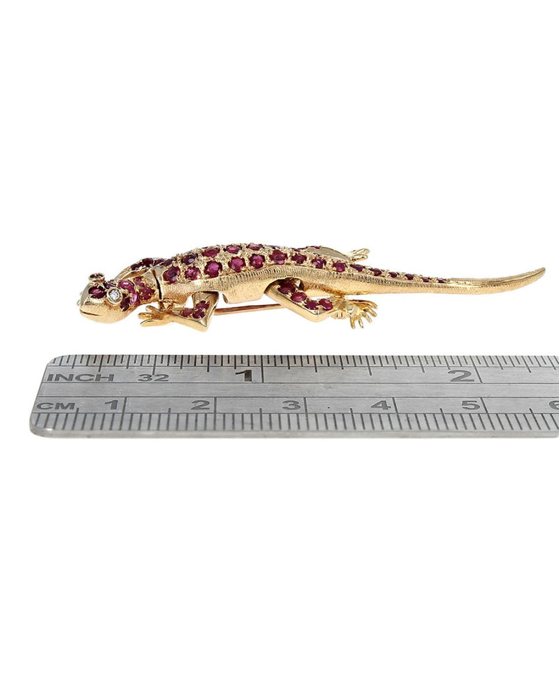 Burmese Ruby Moveable Gecko Pin with Diamond Eyes