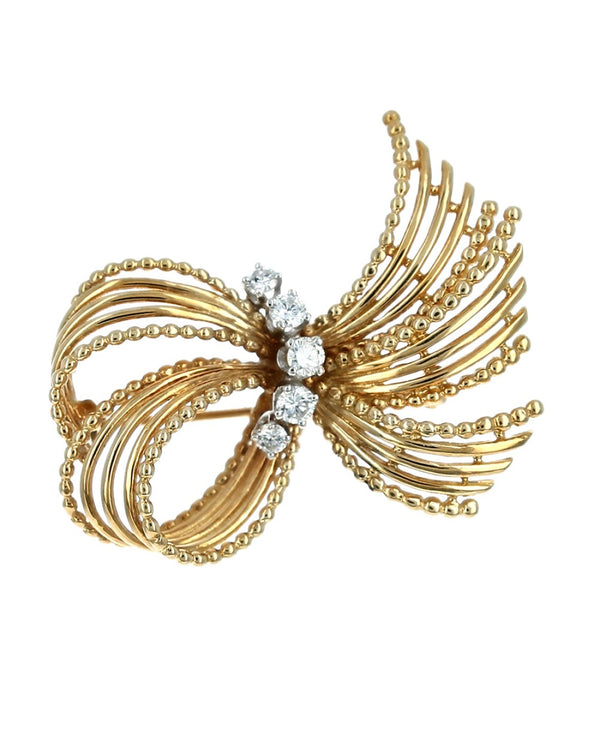 Vintage Diamond Ribbon Brooch Pin