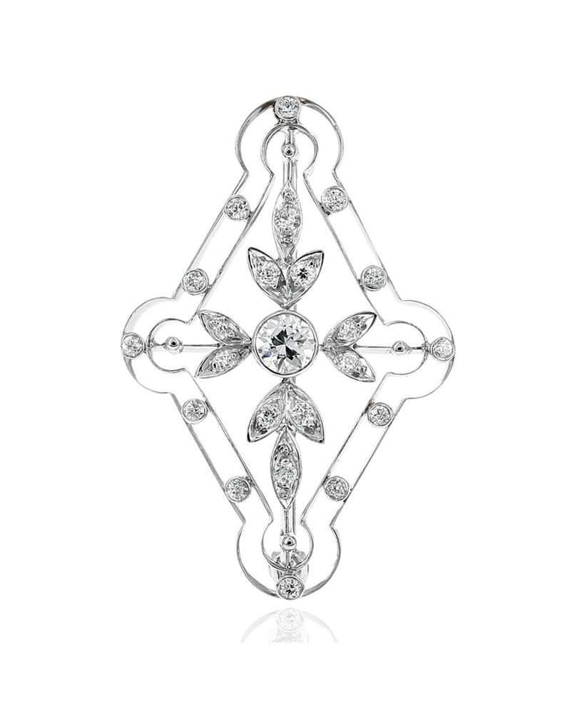 Diamond Open Cut Edwardian Pin in White Gold