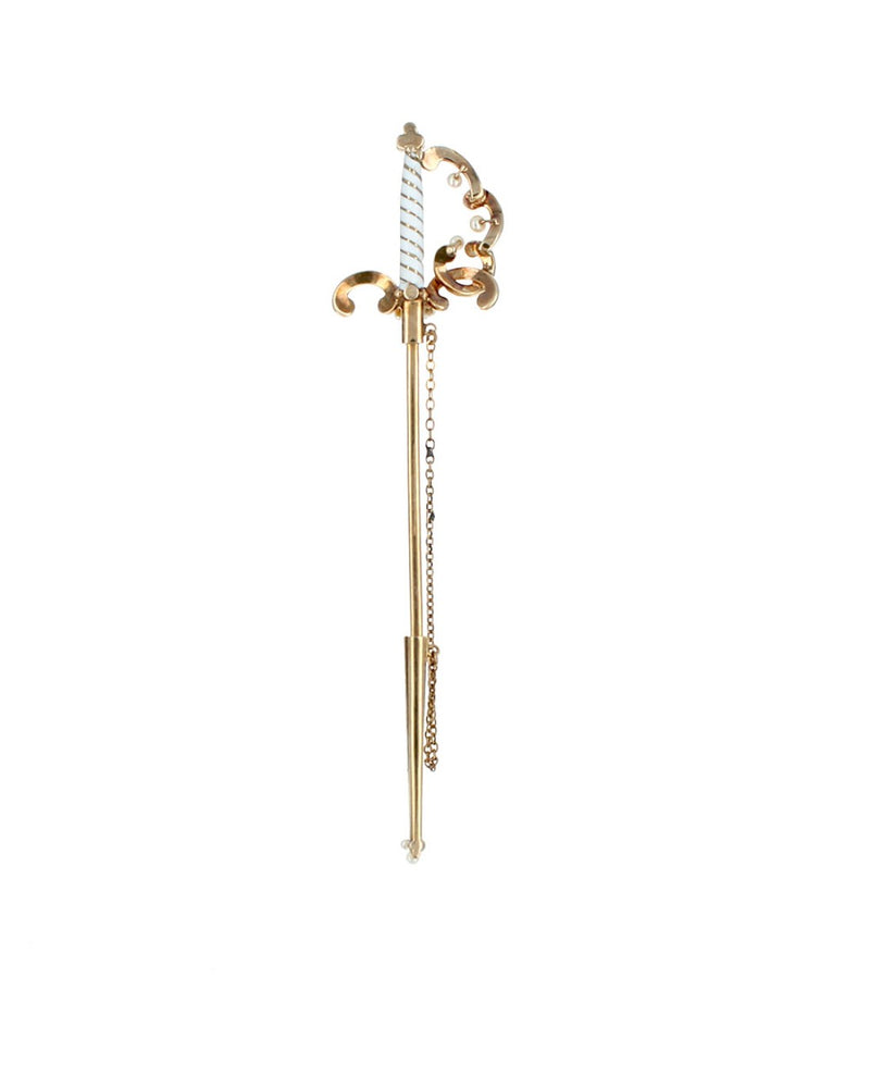 Victorian Seed Pearl and Diamond Sword and Sheath Pin