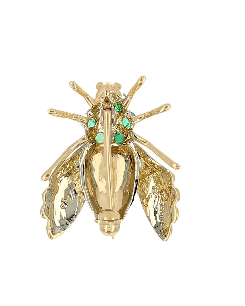 Emerald Etched Bee Pin in Yellow Gold