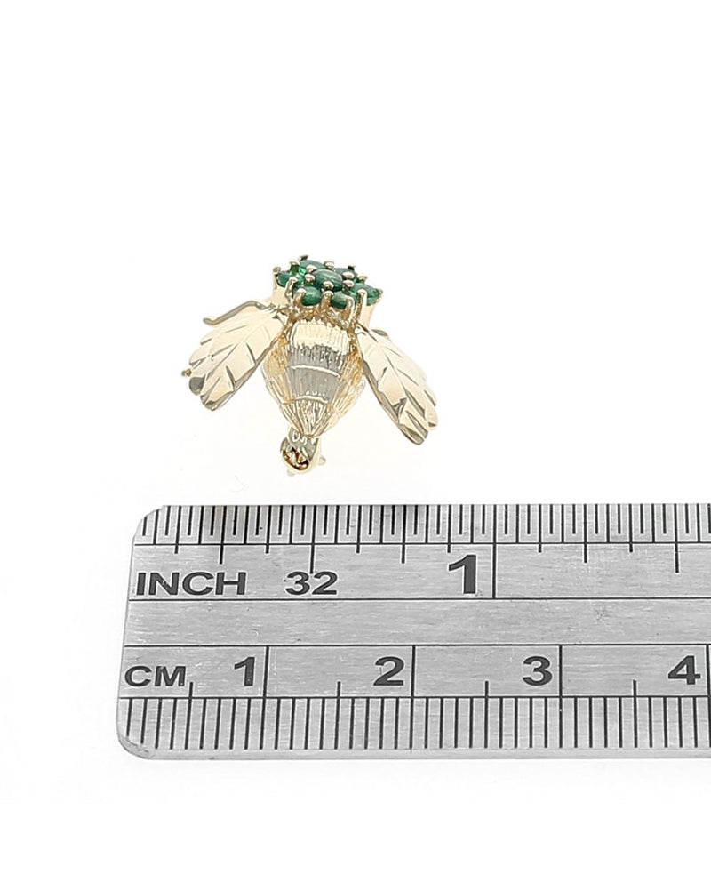 Emerald Etched Bee Pin in Yellow Gold