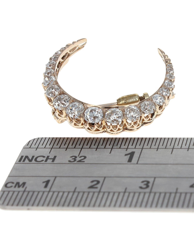 European Diamond Moon Brooch