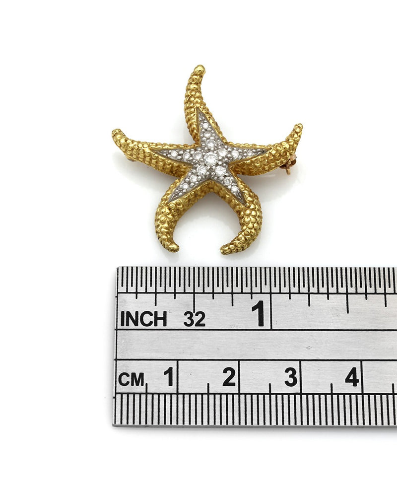 Round Diamond Starfish Pin in Two-Tone Platinum and 18k Yellow Gold