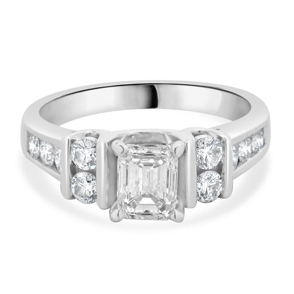 14 Karat White Gold Emerald Cut Diamond Engagement Ring