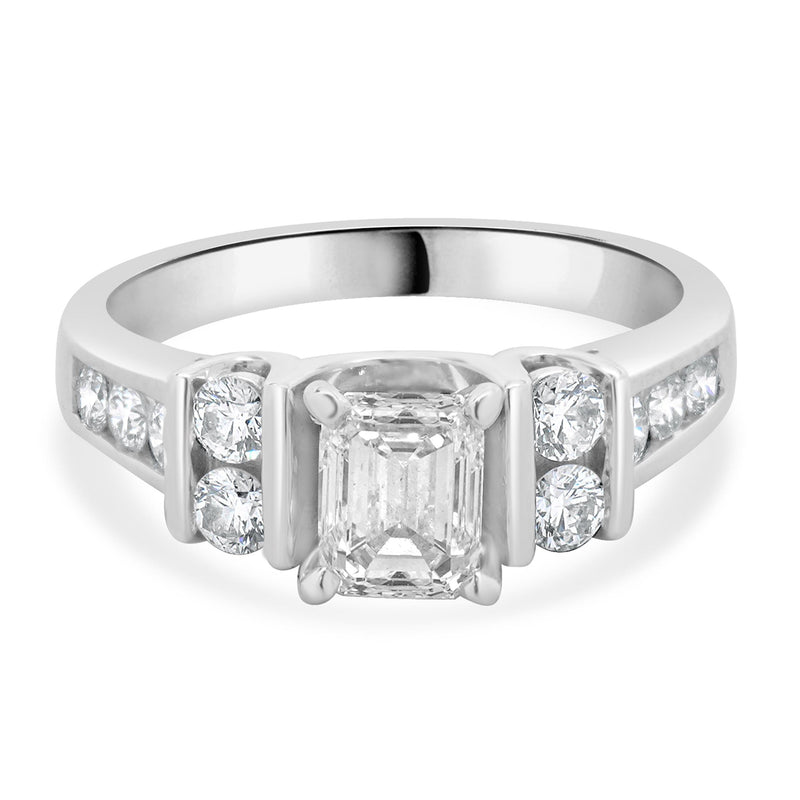 14 Karat White Gold Emerald Cut Diamond Engagement Ring