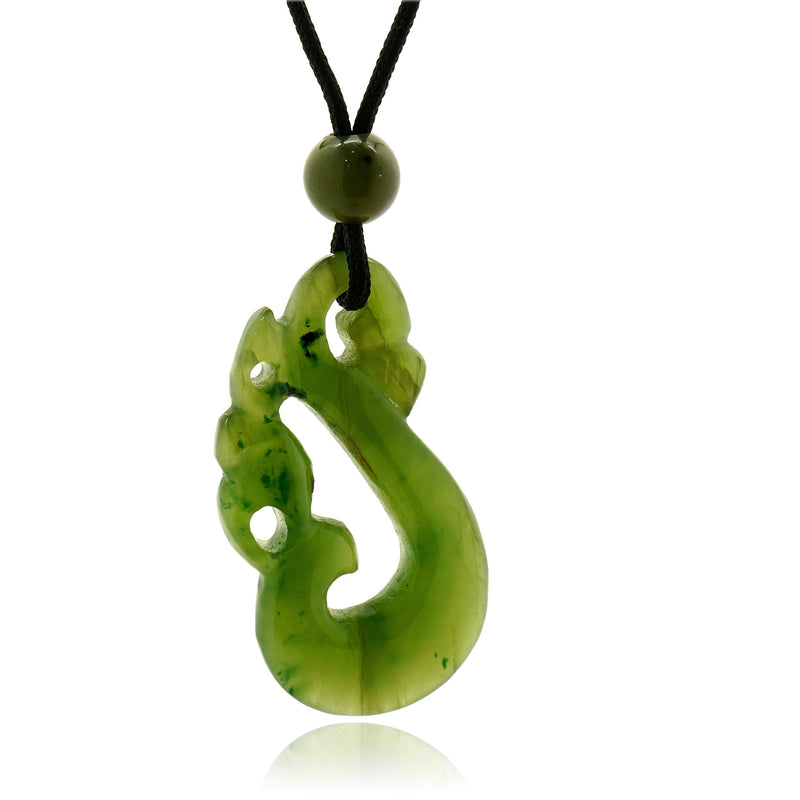 Green Jade Pendant on Black Cord Necklace