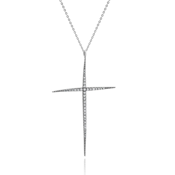 Sterling Silver Antique Diamond Cross Necklace