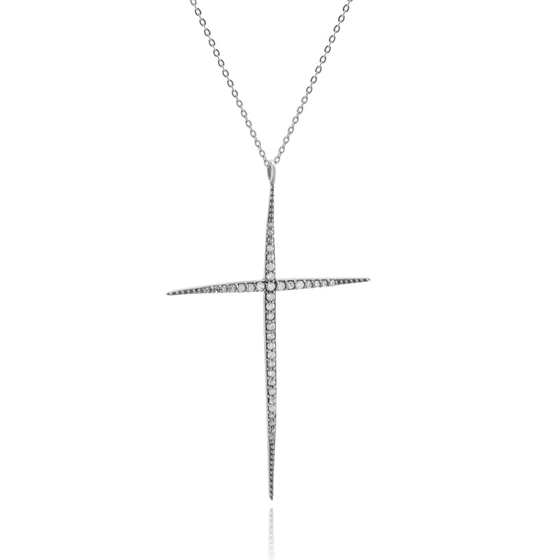 Sterling Silver Antique Diamond Cross Necklace
