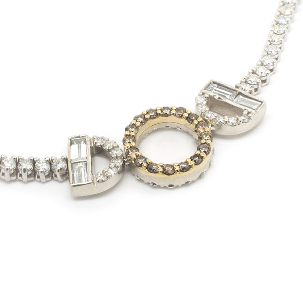 14 Karat White Gold Diamond Tennis Necklace with Reversible Diamond Center Piece and Extension