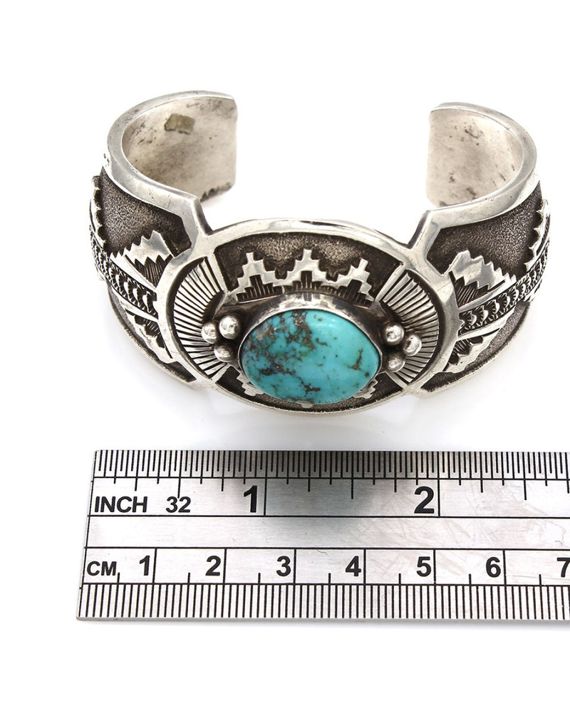 Navajo Jefferson Brown Sterling Silver & Turquoise Cuff Bracelet