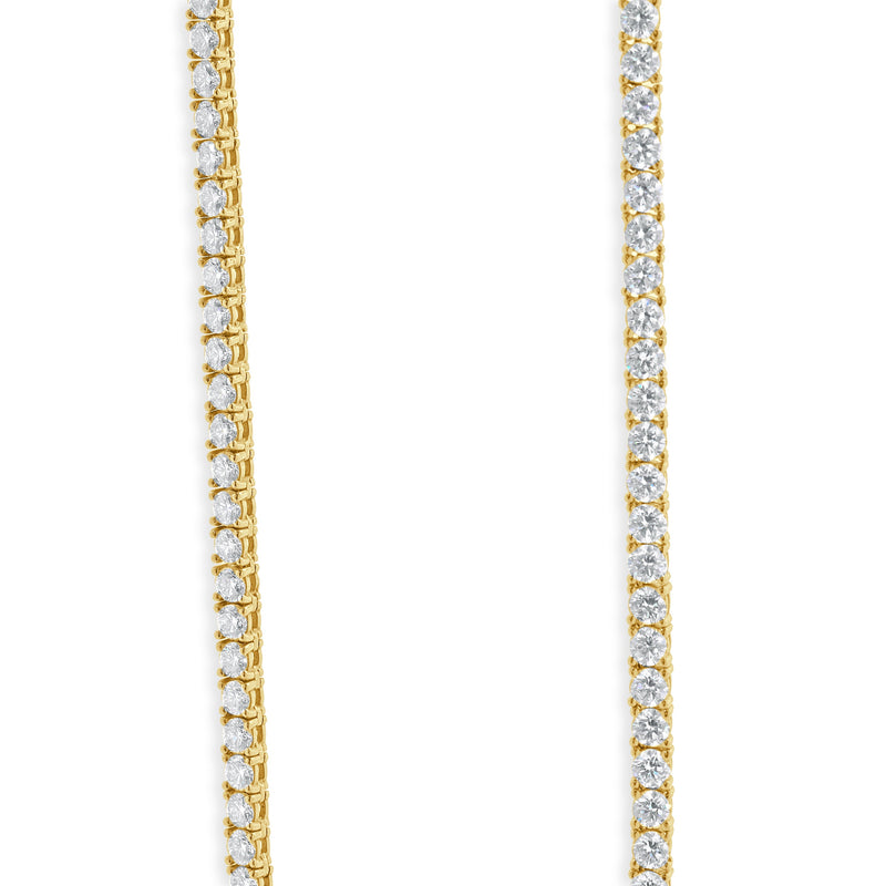 14k Yellow Gold Double Row Diamond Tennis Necklace With Circle Diamond Pendant