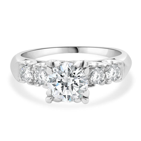 14 Karat White Gold Vintage Round Brilliant Cut Diamond Engagement Ring