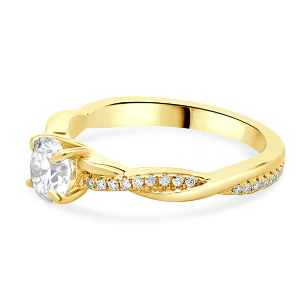 18 Karat Yellow Gold Round Brilliant Cut Diamond Engagement Ring