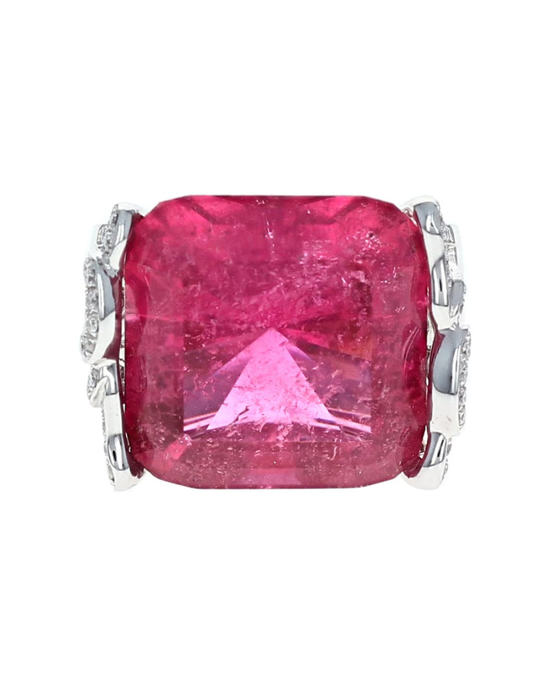 Pink Rubellite Tourmaline & Diamond Cocktail Ring in 18K White Gold