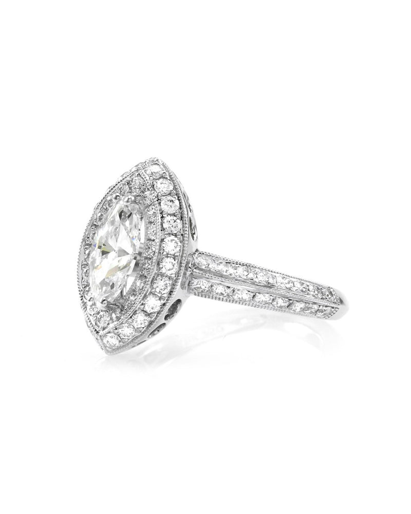 1.00ct SI1, E GIA Certified Marquise Cut Diamond Engagement Ring 18K White Gold