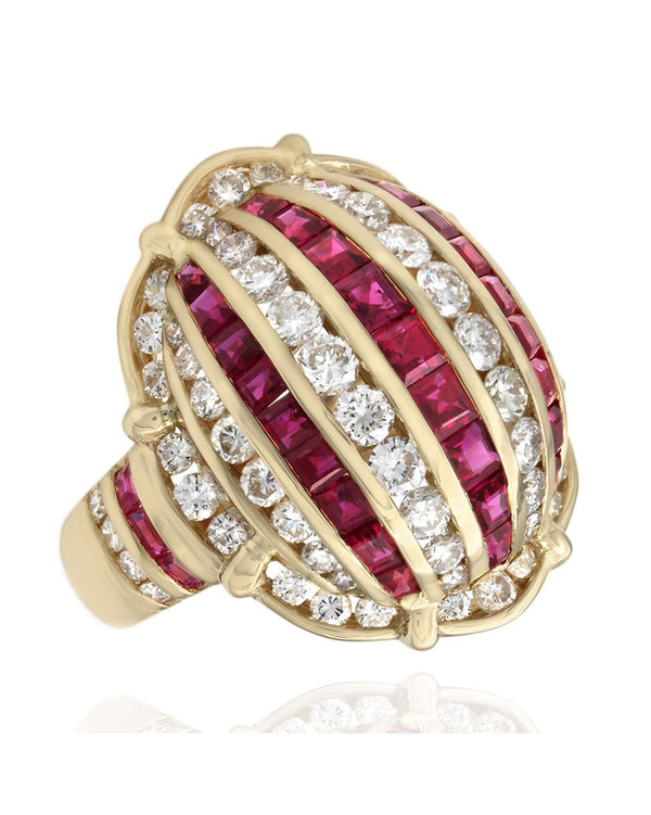 18KY Ruby and Diamond Dome Ring