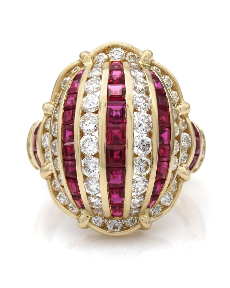 18KY Ruby and Diamond Dome Ring