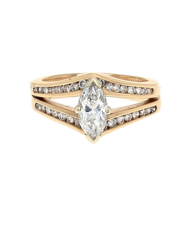 Marquise Cut Diamond Solitaire Split Shank Ring